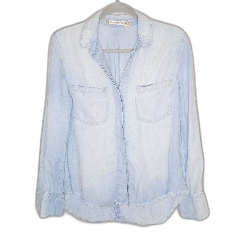 Chelsea & Violet Women's Denim Frayed Button Down Size Small